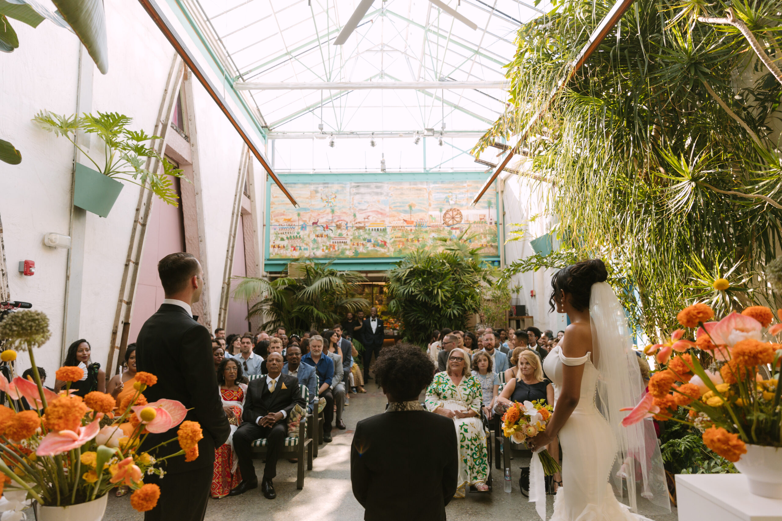 Grassroom DTLA tropical wedding ceremony