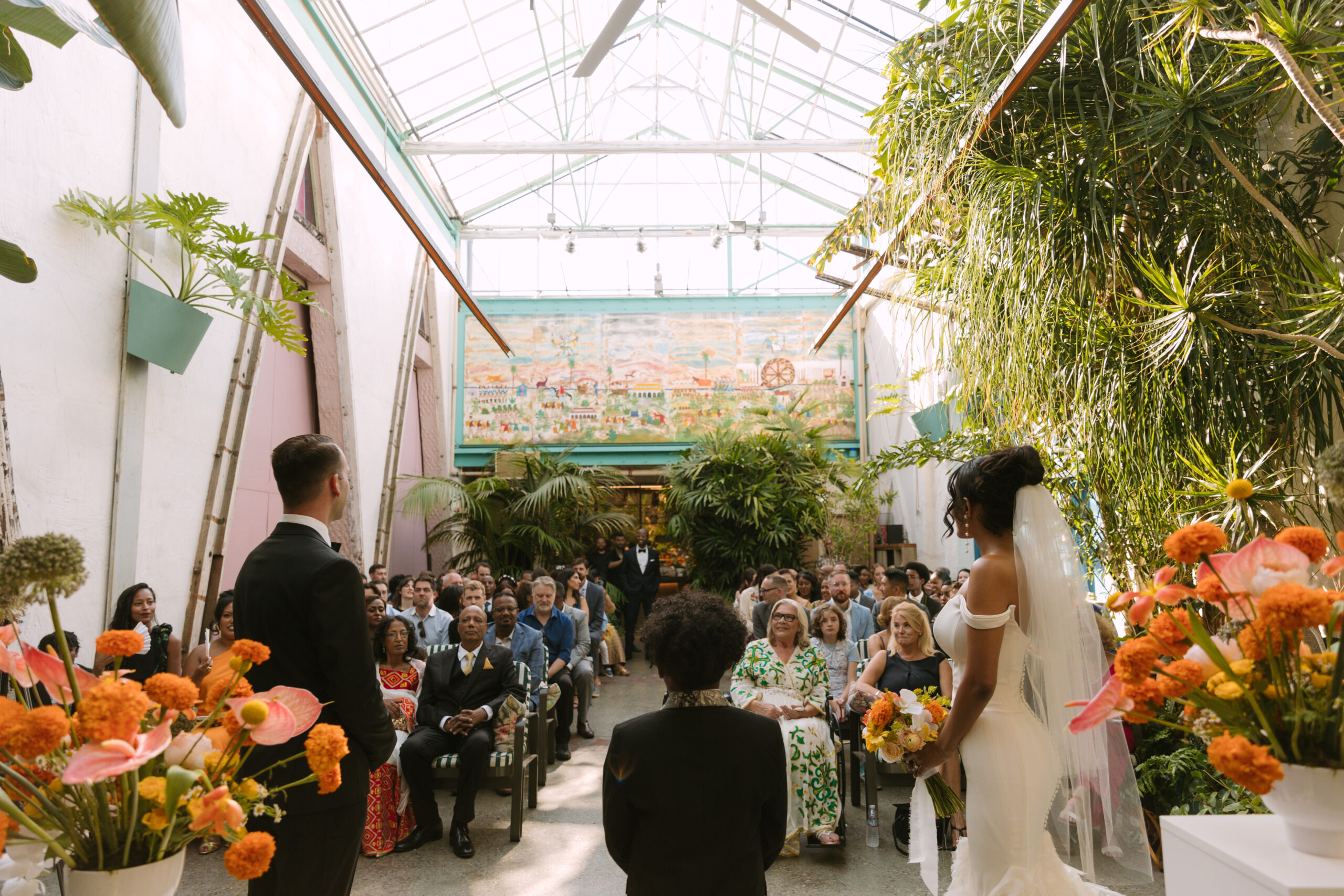 Grassroom DTLA tropical wedding ceremony