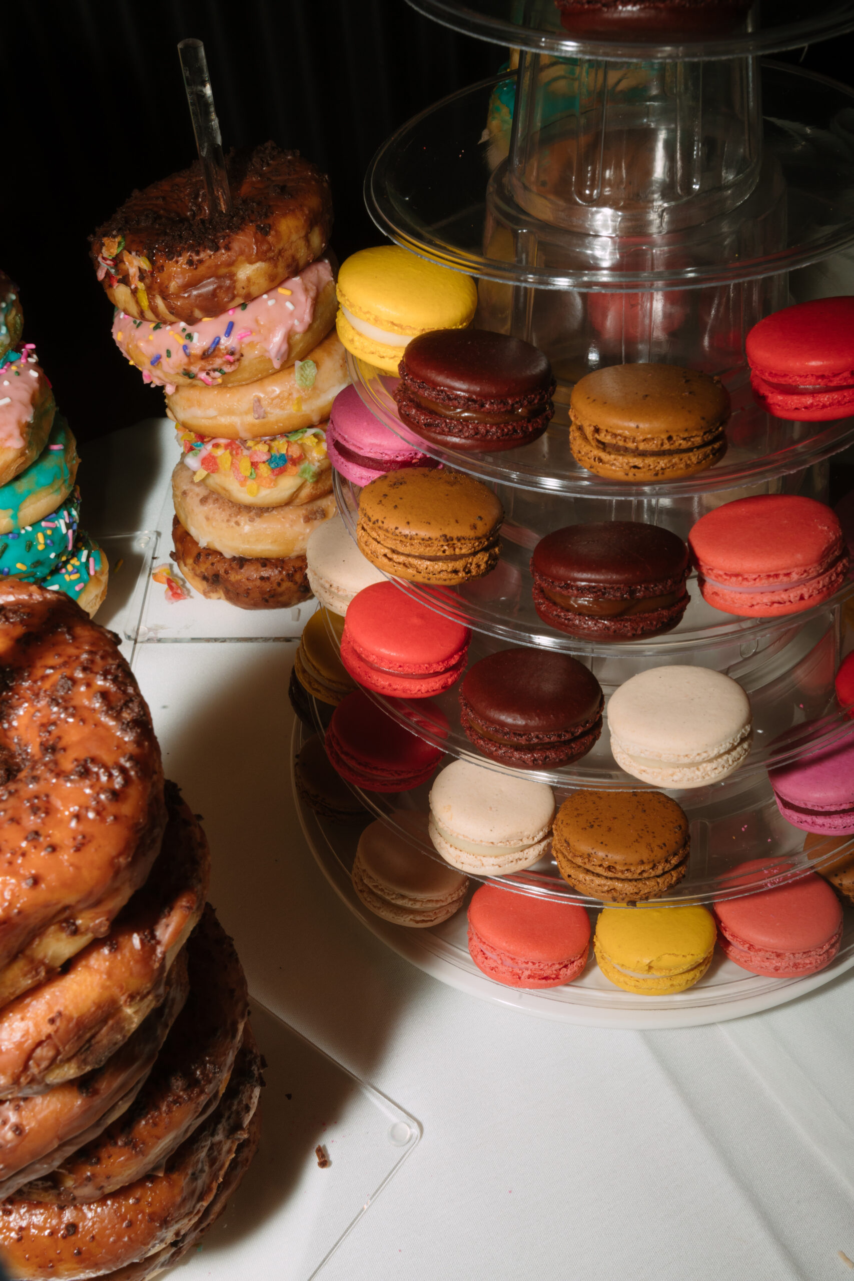 direct flash photo of multi-colored macaron tower