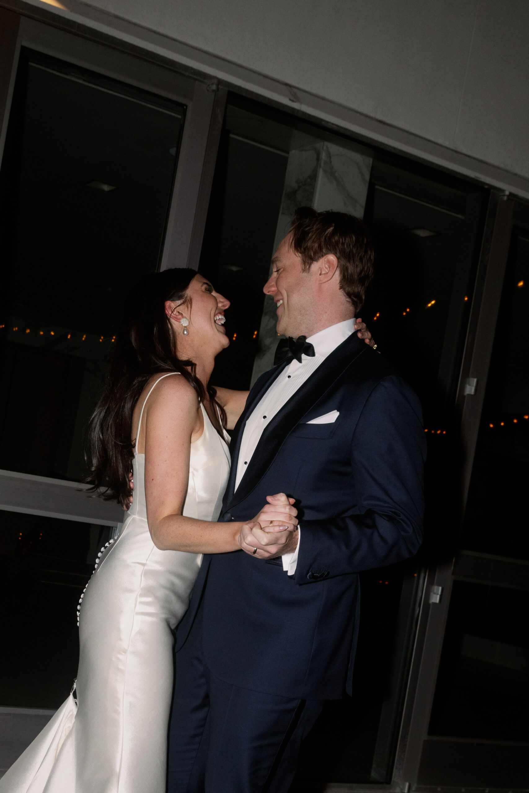 direct flash photo of first dance in front of banquet lawn at parker palm springs